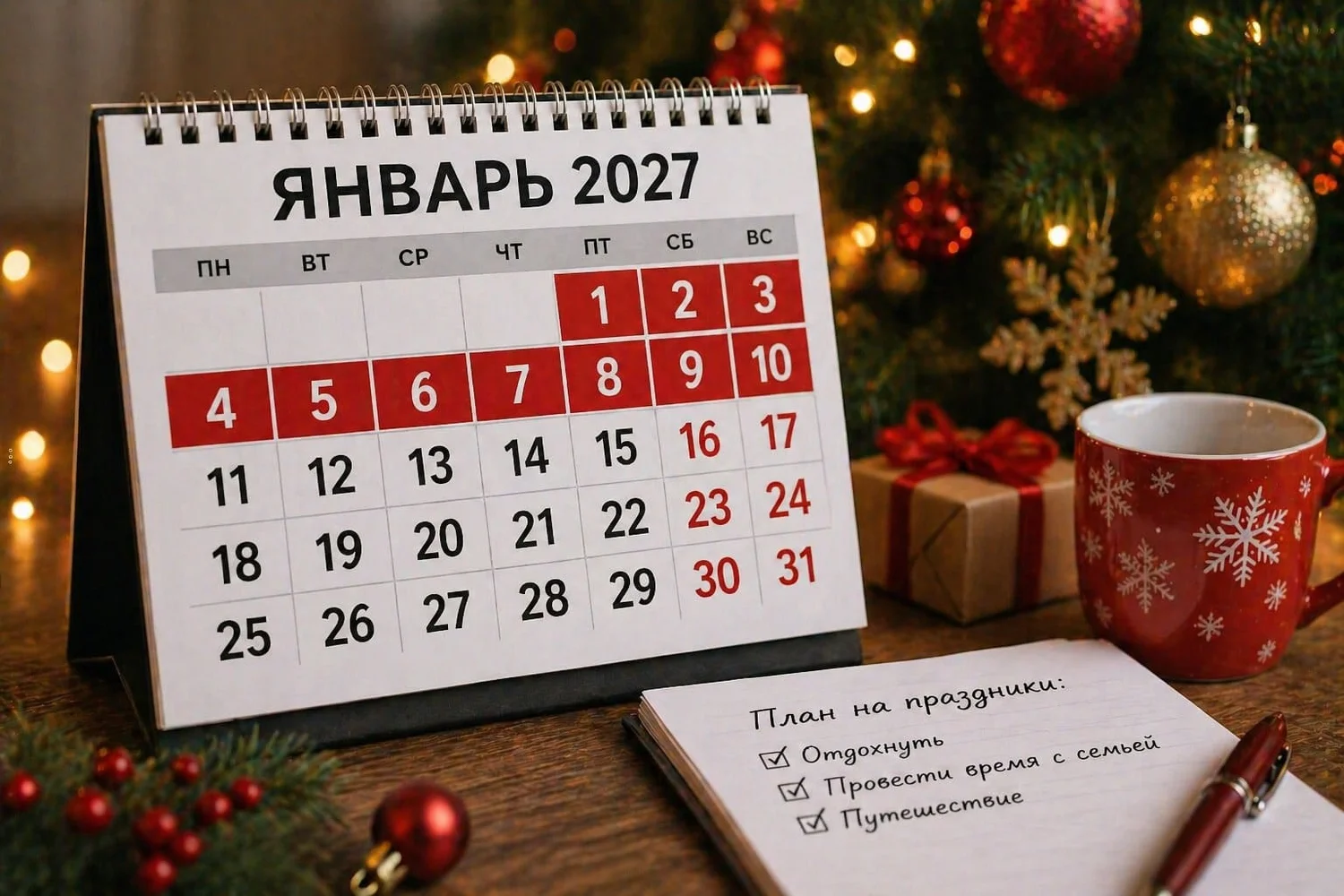 Новогодние праздники 2027 продлятся более 10 дней: Минтруд представил календарь выходных